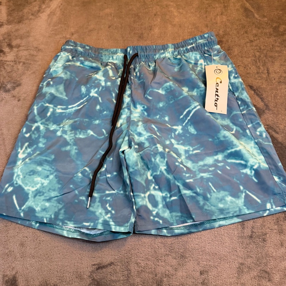 Centro Swim Trunks Shorts  Blue Tie Dye Elastic Waist Drawstring Mens Medium NWT